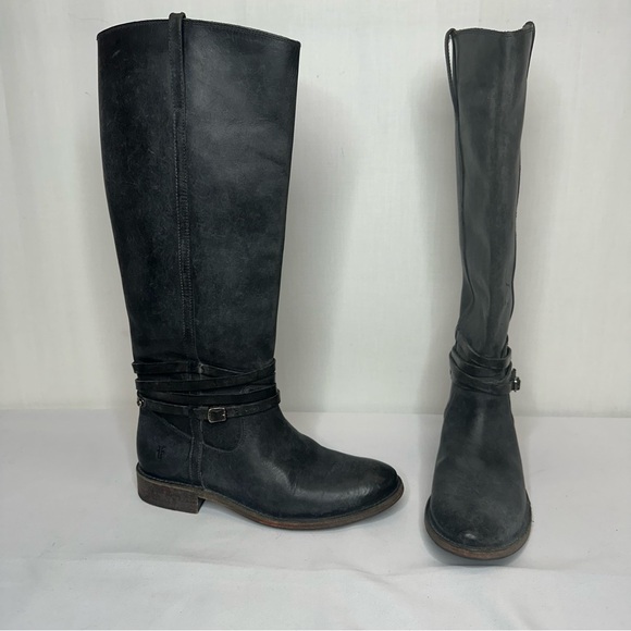Frye 🦊 Shirley Black Stone Antiqued Wash Riding Boots Sz 9.5B - Picture 1 of 8